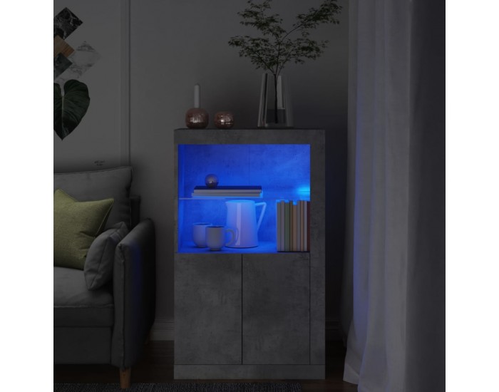 Sonata H Страничен шкаф с LED осветление, бетонно сив, инженерно дърво