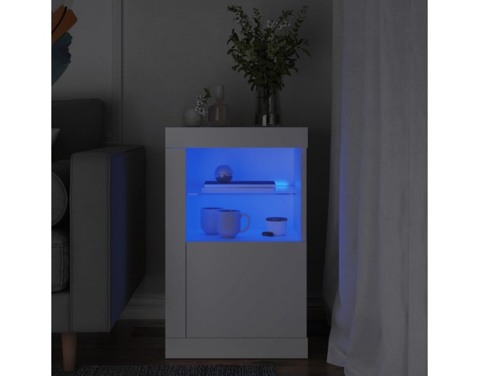 Sonata H Страничен шкаф с LED осветление, бял, инженерно дърво