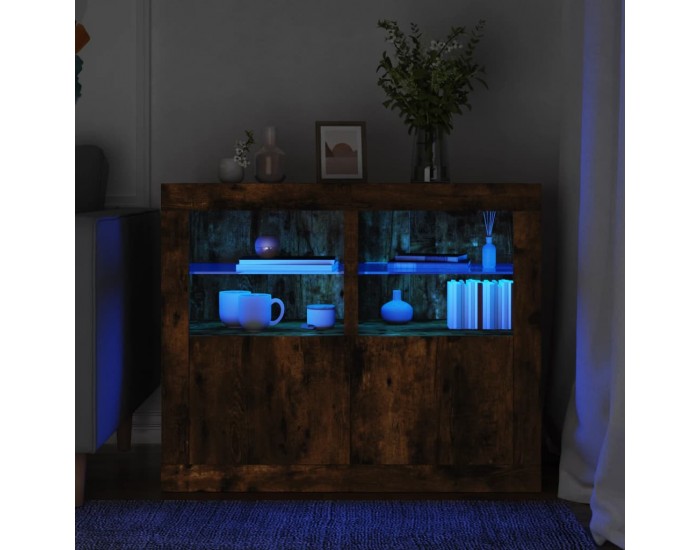 Sonata H Странични шкафчета с LED, 2 бр, Опушен дъб, инженерно дърво