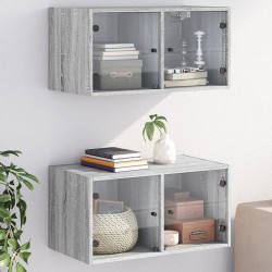 Sonata H Стенни шкафове със стъклени врати 2 бр сив сонома 68,5x37x35 см - Dulapuri