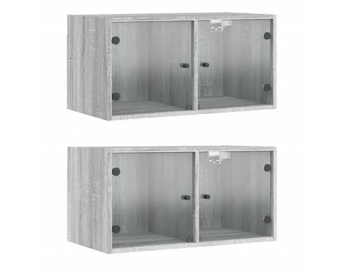 Sonata H Стенни шкафове със стъклени врати 2 бр сив сонома 68,5x37x35 см