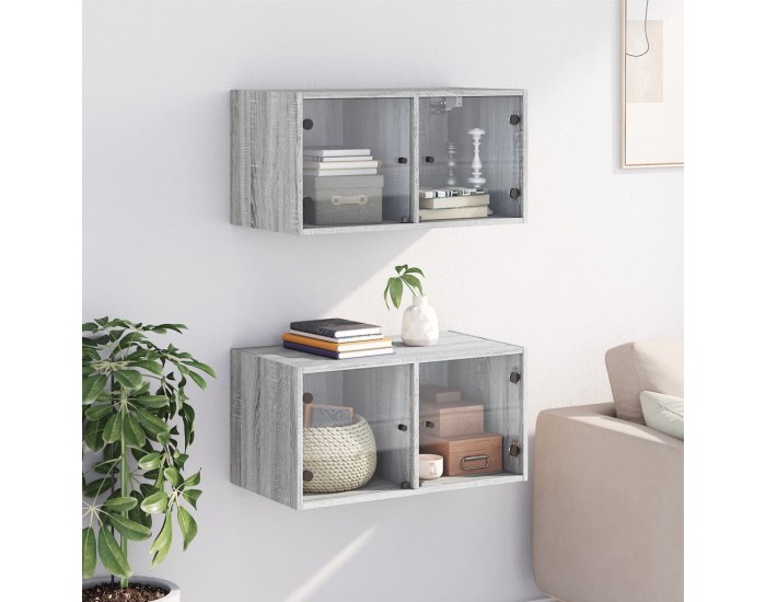 Sonata H Стенни шкафове със стъклени врати 2 бр сив сонома 68,5x37x35 см