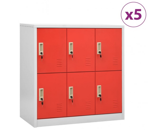 Sonata H Заключващи шкафове 5 бр светлосиво/червено 90x45x92,5см стомана