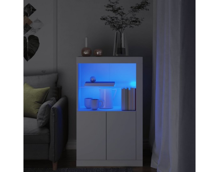 Sonata H Страничен шкаф с LED осветление, бял, инженерно дърво
