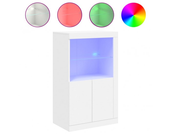 Sonata H Страничен шкаф с LED осветление, бял, инженерно дърво