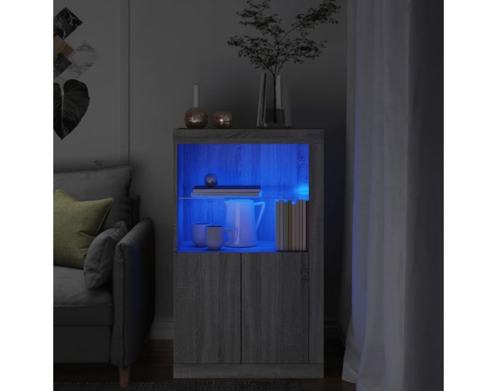 Sonata H Страничен шкаф с LED осветление, сив сонома, инженерно дърво