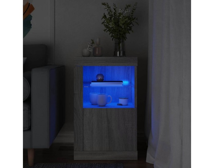 Sonata H Страничен шкаф с LED осветление, сив сонома, инженерно дърво