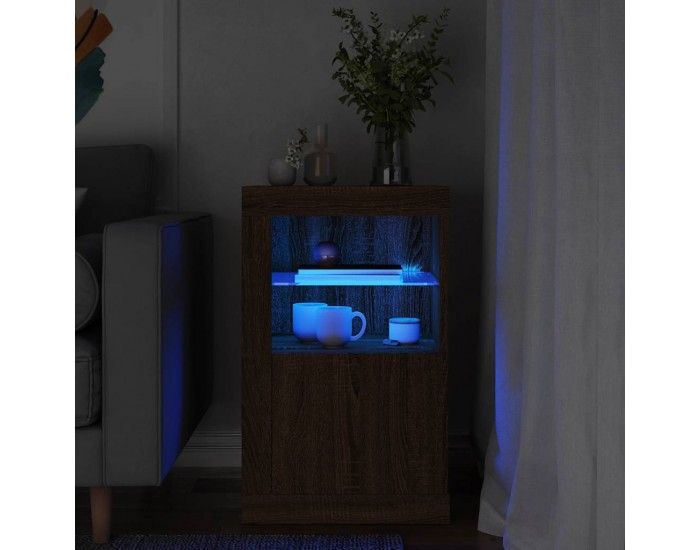 Sonata H Страничен шкаф с LED осветление, кафяв дъб, инженерно дърво