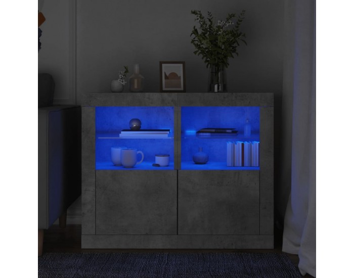 Sonata H Странични шкафчета с LED, 2 бр, бетонно сиво, инженерно дърво