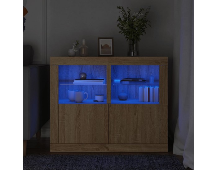 Sonata H Странични шкафчета с LED, 2 бр, сонома дъб, инженерно дърво