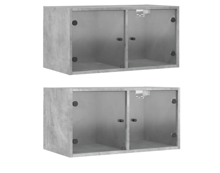 Sonata Dulapuri de perete cu uși sticlă 2 buc. gri beton 68,5x37x35 cm