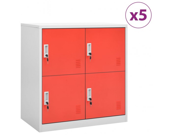 Sonata H Заключващи шкафове 5 бр светлосиво/червено 90x45x92,5см стомана