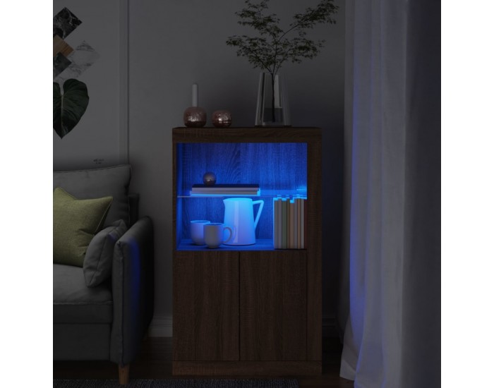Sonata H Страничен шкаф с LED осветление, кафяв дъб, инженерно дърво
