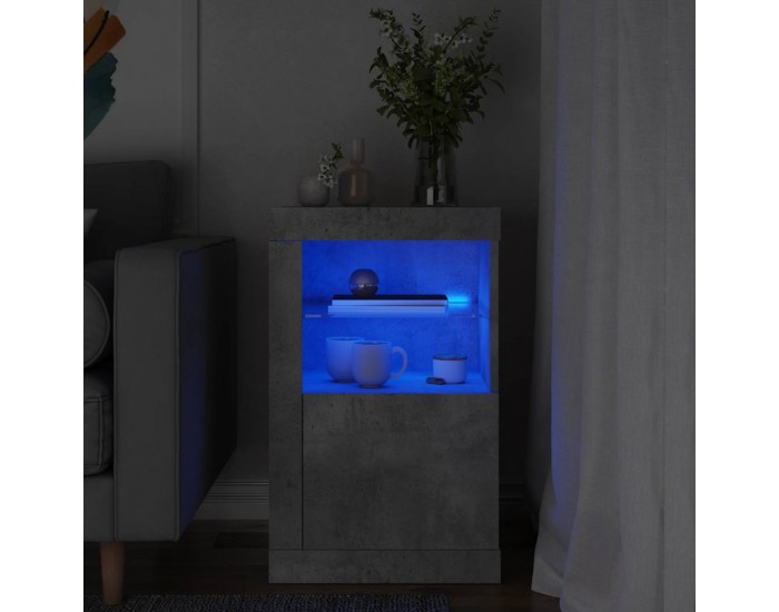 Sonata H Страничен шкаф с LED осветление, бетонно сив, инженерно дърво