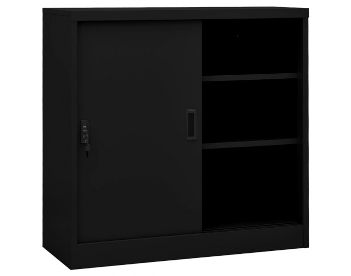 Sonata H Офис шкаф с плъзгаща се врата, черен, 90x40x90 см, стомана