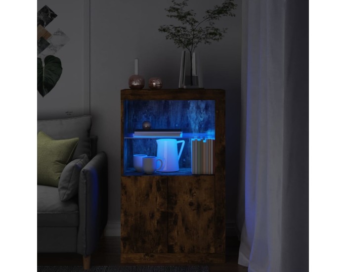 Sonata Dulap lateral cu lumini LED, stejar fumuriu, lemn prelucrat