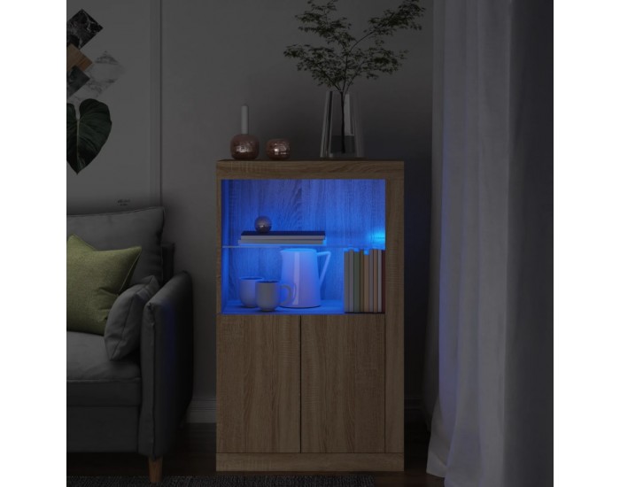 Sonata H Страничен шкаф с LED осветление, дъб сонома, инженерно дърво