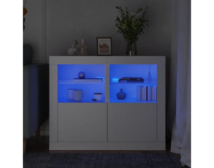 Sonata H Странични шкафчета с LED, 2 бр, бяло, инженерна дървесина