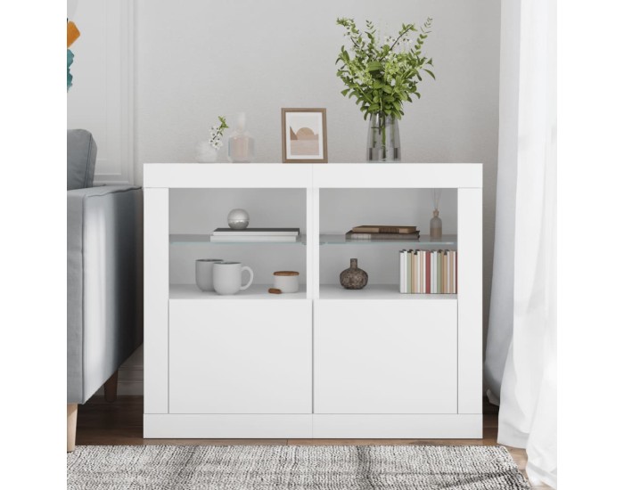 Sonata Dulapuri laterale cu lumini LED 2 buc. alb lemn prelucrat