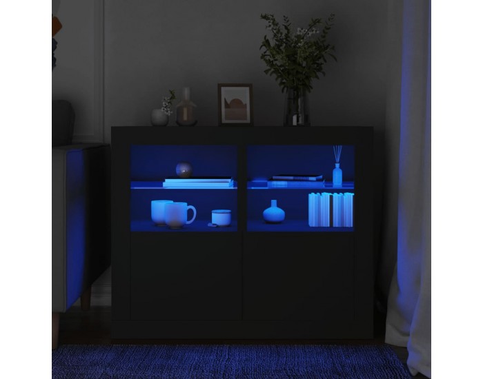 Sonata H Странични шкафчета с LED, 2 бр, черно, инженерна дървесина