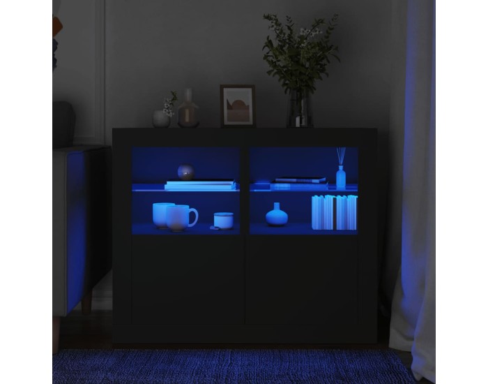 Sonata Dulapuri laterale cu lumini LED 2 buc. negru lemn prelucrat