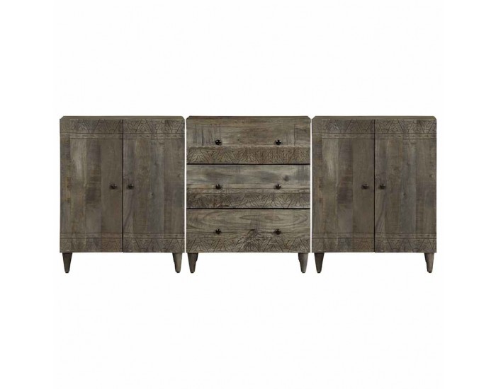 Sonata H 3 броя бюфети Светло сиво 60x33,5x75 cm Масивна дървесина Манго