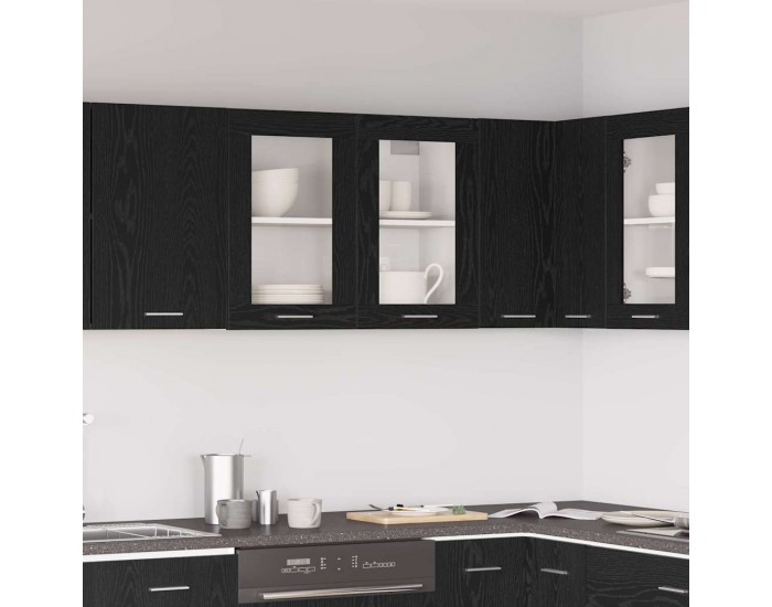 Sonata H Висящ стъклен шкаф Черен дъб 80 x 31 x 60 см Инженерно дърво
