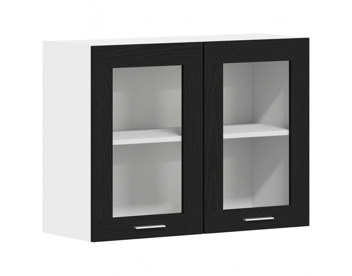 Sonata H Висящ стъклен шкаф Черен дъб 80 x 31 x 60 см Инженерно дърво