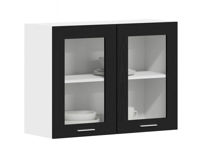 Sonata H Висящ стъклен шкаф Черен дъб 80 x 31 x 60 см Инженерно дърво