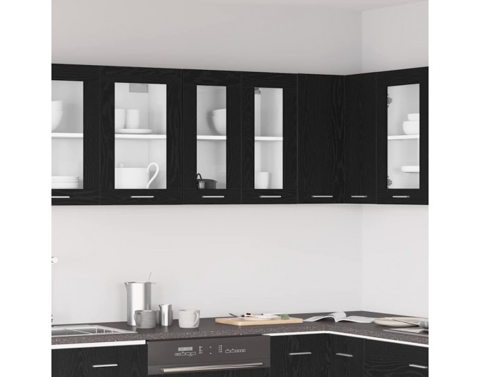 Sonata H Висящ стъклен шкаф с рафт Riga Черен дъб 60 x 31 x 60 см