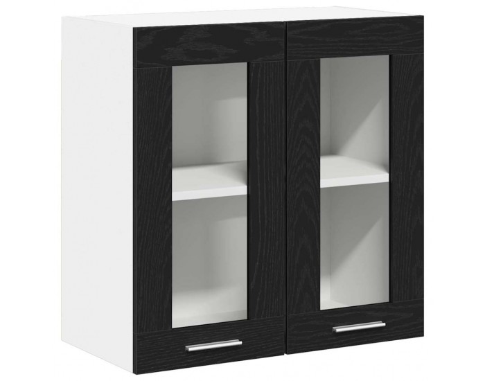 Sonata H Висящ стъклен шкаф с рафт Riga Черен дъб 60 x 31 x 60 см
