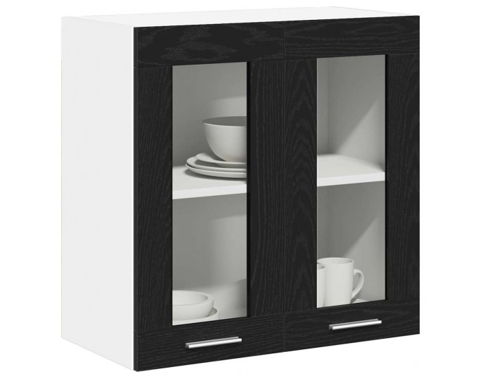 Sonata H Висящ стъклен шкаф с рафт Riga Черен дъб 60 x 31 x 60 см