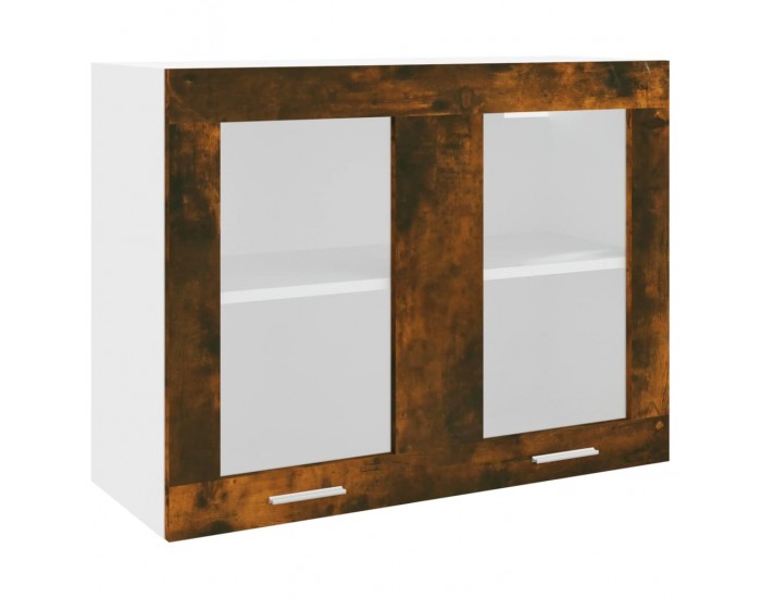 Sonata H Висящ стъклен шкаф Lyon, опушен дъб, 80x31x60 см, инженерно дърво
