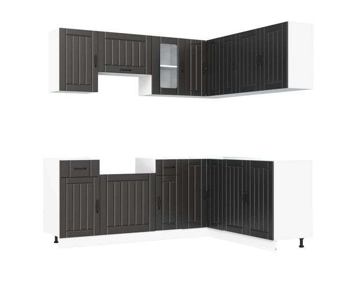 Sonata Set dulap de bucătărie 11 piese „Kalmar” lemn negru prelucrat
