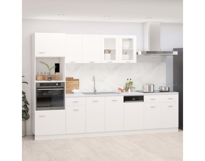 Sonata Set dulapuri de bucătărie, Lyon, 7 piese, alb, lemn prelucrat