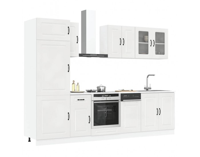 Sonata H Комплект кухненски шкафове от 8 части Kalmar с висок гланц, бяло инженерно дърво