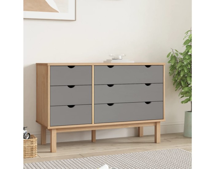 Sonata Dulap cu sertar OTTA maro/gri, 111x43x73,5 cm, lemn masiv pin