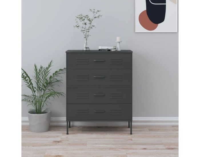 Sonata Comodă cu sertare, antracit, 80x35x101,5 cm, oțel