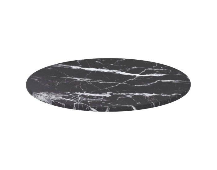 Sonata Blat masă, negru, Ø30x0,8 cm, sticlă securizată, design marmură