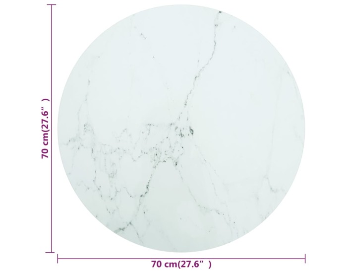 Sonata Blat masă, alb, Ø70x0,8 cm, sticlă securizată, design marmură