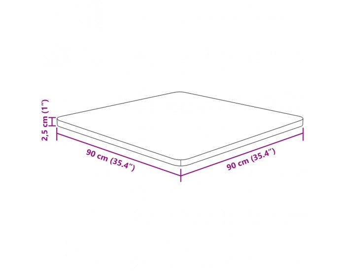 Sonata H Квадратен плот за маса, 90x90x2,5 см, необработен дъб масив