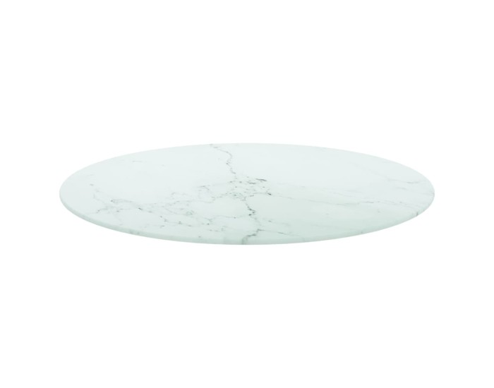 Sonata Blat masă alb Ø60x0,8 cm, sticlă securizată cu design marmură