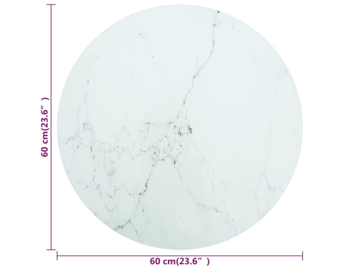 Sonata Blat masă alb Ø60x0,8 cm, sticlă securizată cu design marmură