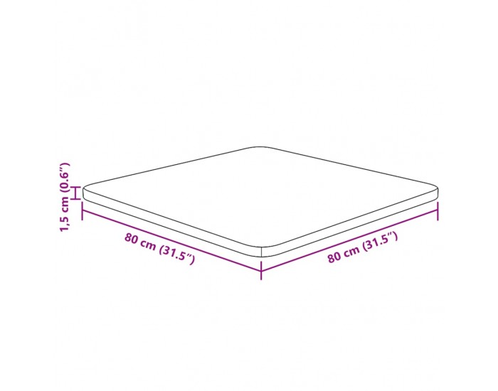 Sonata H Квадратен плот за маса, 80x80x1,5 см, необработен дъб масив