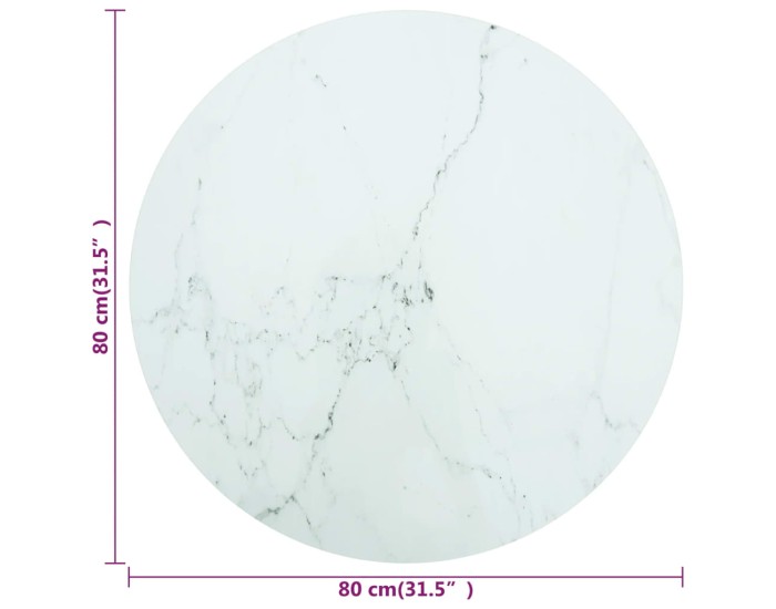 Sonata Blat masă alb Ø80x1 cm sticlă securizată cu design de marmură