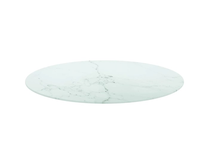 Sonata Blat masă alb Ø80x1 cm sticlă securizată cu design de marmură