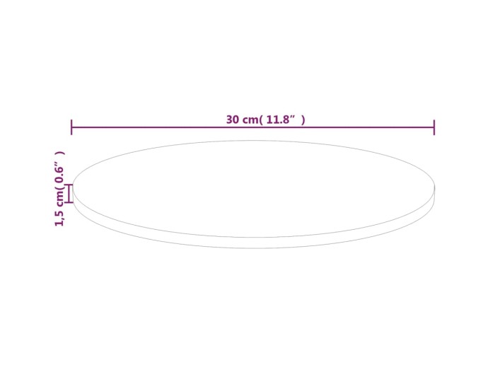 Sonata Blat de masă rotund, Ø30x1,5 cm, lemn masiv stejar netratat