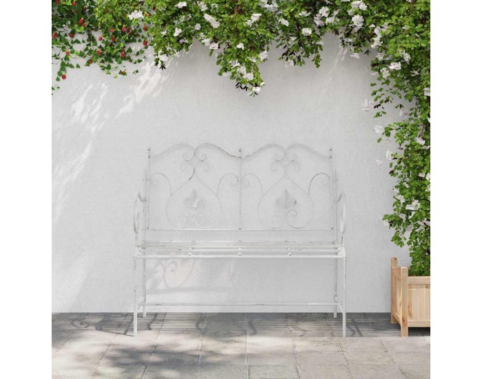 Sonata Bancă de grădină 2 -Seater 104 x 54 x 93 cm Oțel Alb Antic