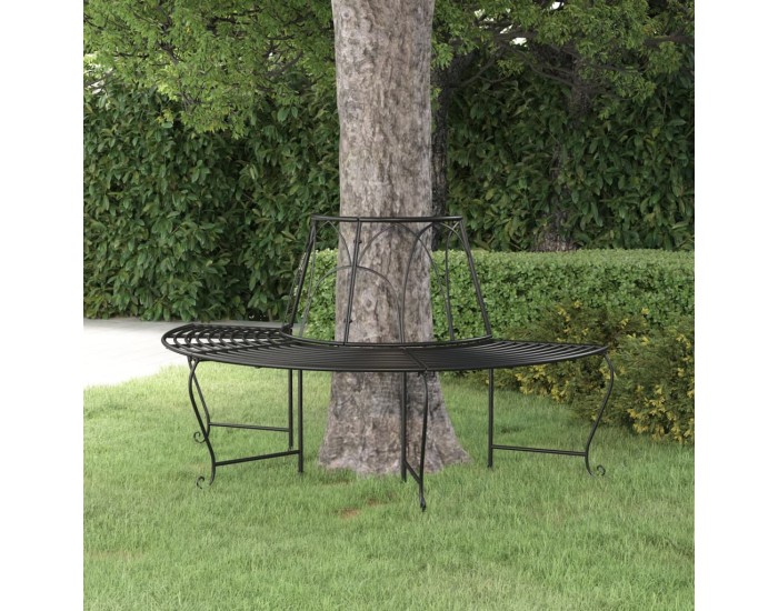Sonata Bancă semicirculară de copac, negru, Ø159 cm, oțel