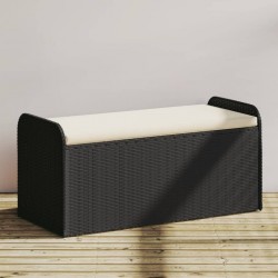 Sonata H Пейка за съхранение с възглавница черна 115x51x52 см полиратан - Canapele și bănci de grădină